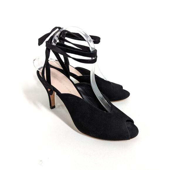 Loeffler Randall Mila Black Suede Wrap Heels Sandals Peep Toe Size 9 Preowned - Picture 4 of 10